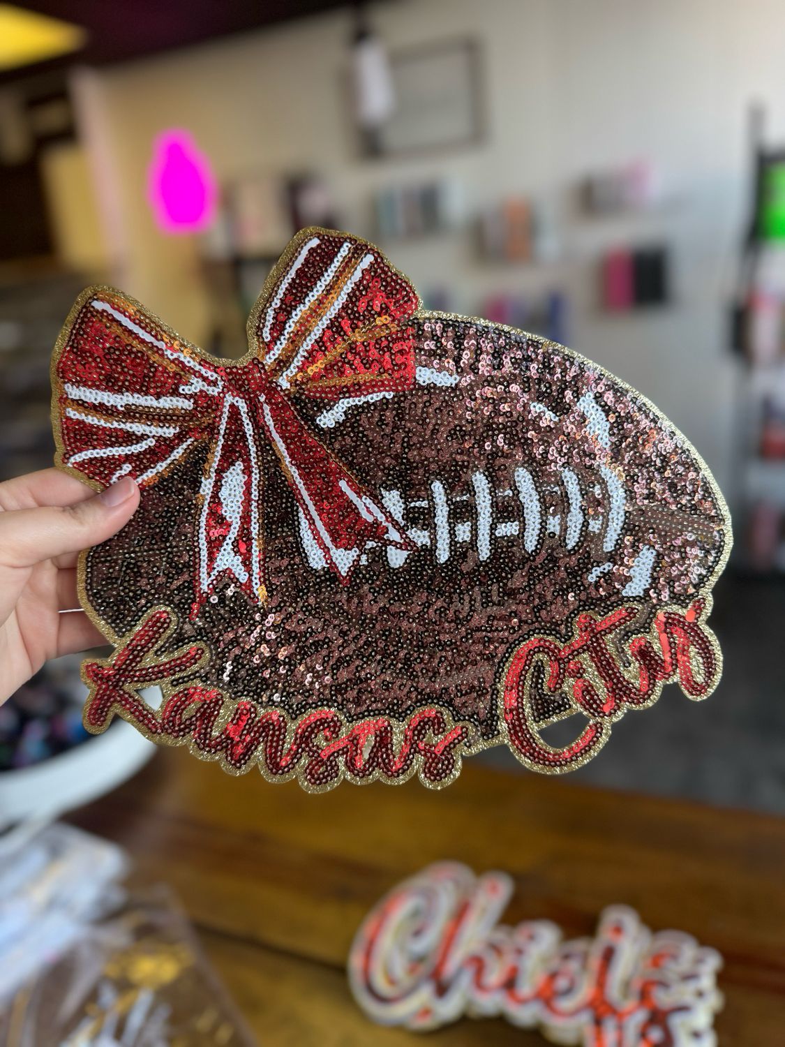 Kansas City Sequin Football Bow Patch Sweatshirt