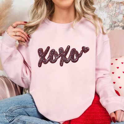 (Pink) Xoxo Sequin Patch Crewneck