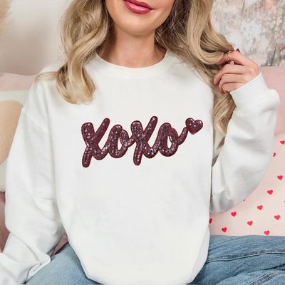 (Pink) Xoxo Sequin Patch Crewneck