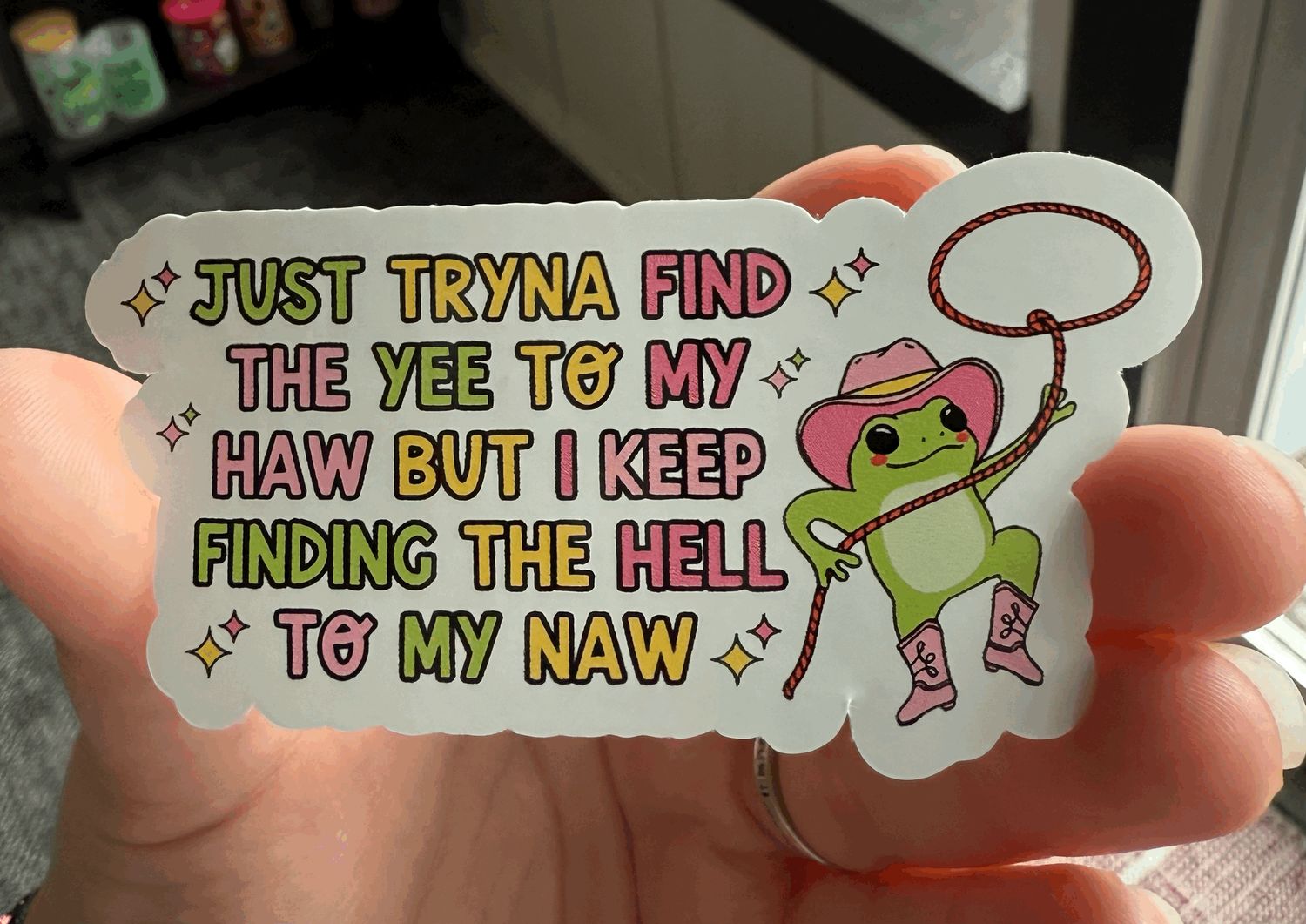 Just Tryna Find the Yee to My Haw Sticker (3inch)