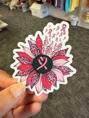 Breast Cancer Ribbon Sunflower Sticker (3inch)
