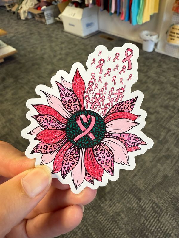 Breast Cancer Ribbon Sunflower Sticker (3inch)