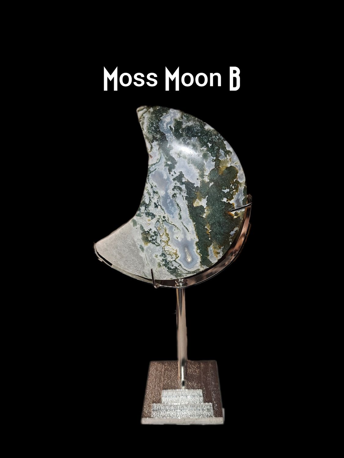 Moss Agate Moon on Stand