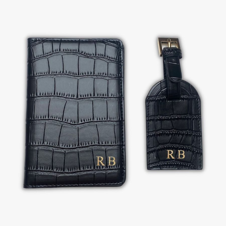 Passport cover + Keychain Croc Black