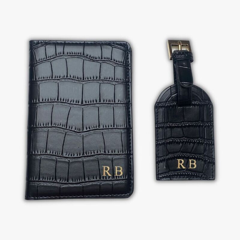 Passport cover + Keychain Croc Black
