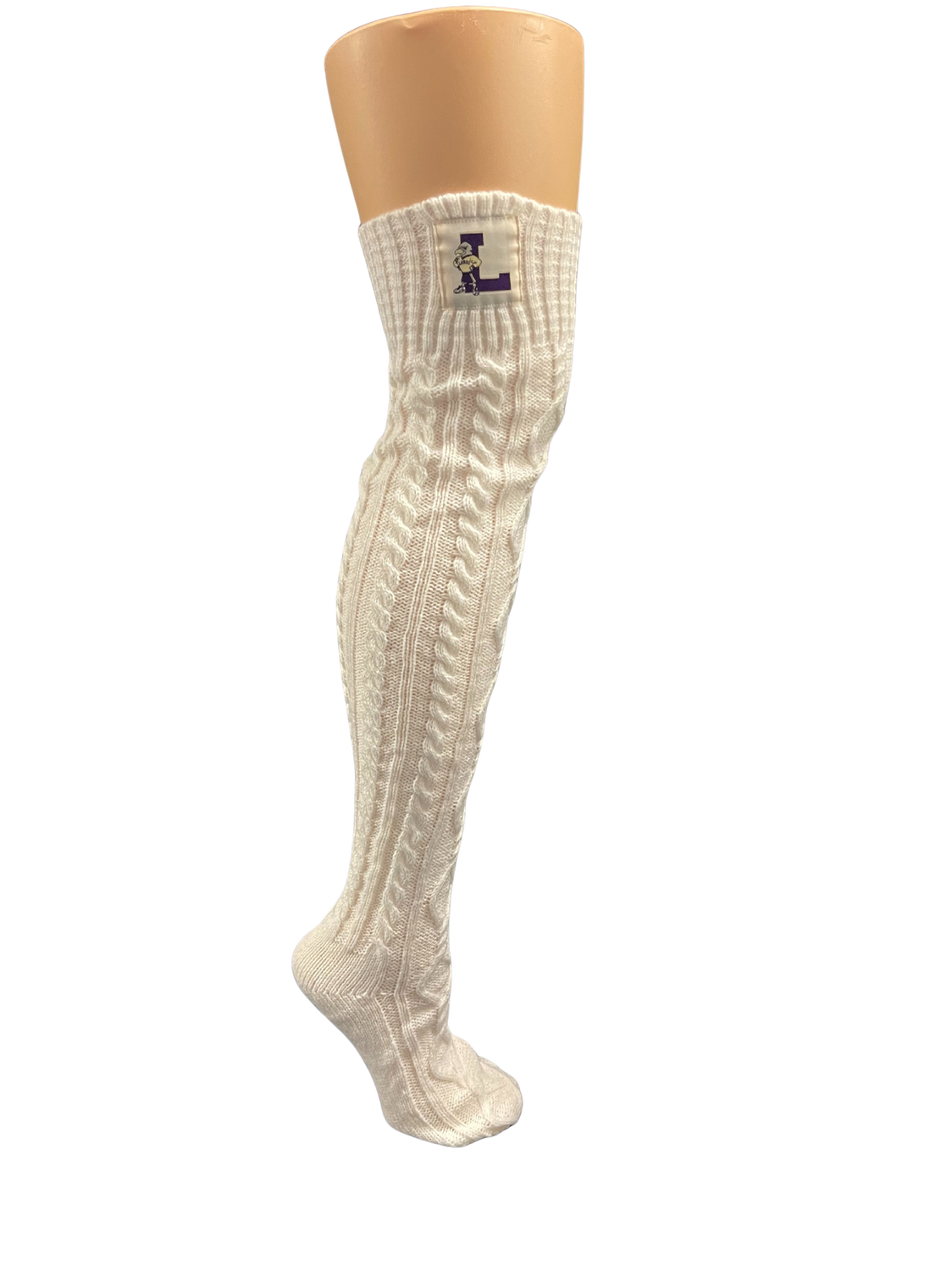 Cable Knit Over-the-Knee Sweater Socks, Colour: White