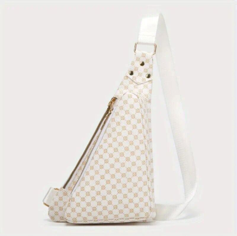 Unisex crossbody Zippered angle bag White Gold