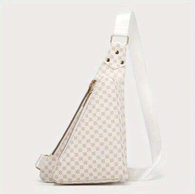 Unisex crossbody Zippered angle bag White Gold