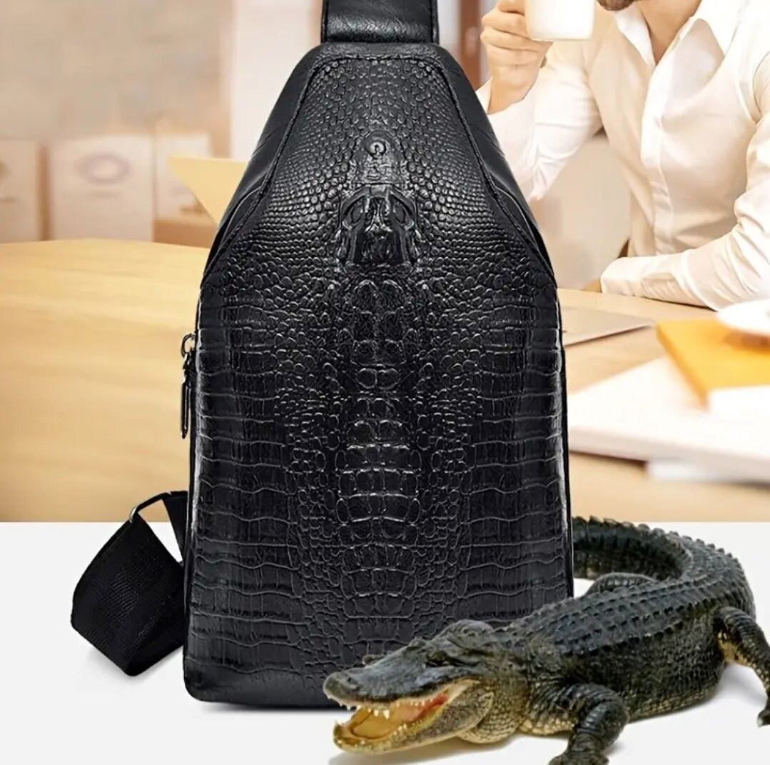Men's Crocodile Pattern Fashion Business Sling Bag Chest Bag