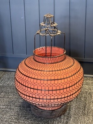 Antique Chineses metal and cloth hanging lantern - round
