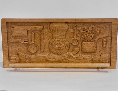 Vintage Carved Chef Wooden Kitchen Wall Hanging With Towel Bar by Evelyn Ackerman for Era