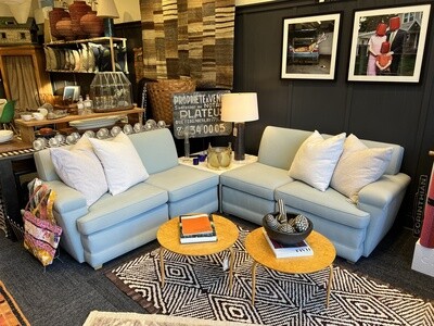 1940s 4 piece sectional sofa in light blue wool fabric