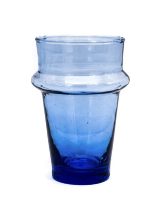 Le Verre Beldi Hand blown recycled Blue glasses, Morocco