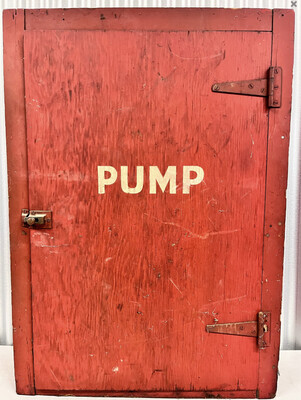 Vintage primitive plywood wall hanging cabinet - &#39;PUMP&quot;