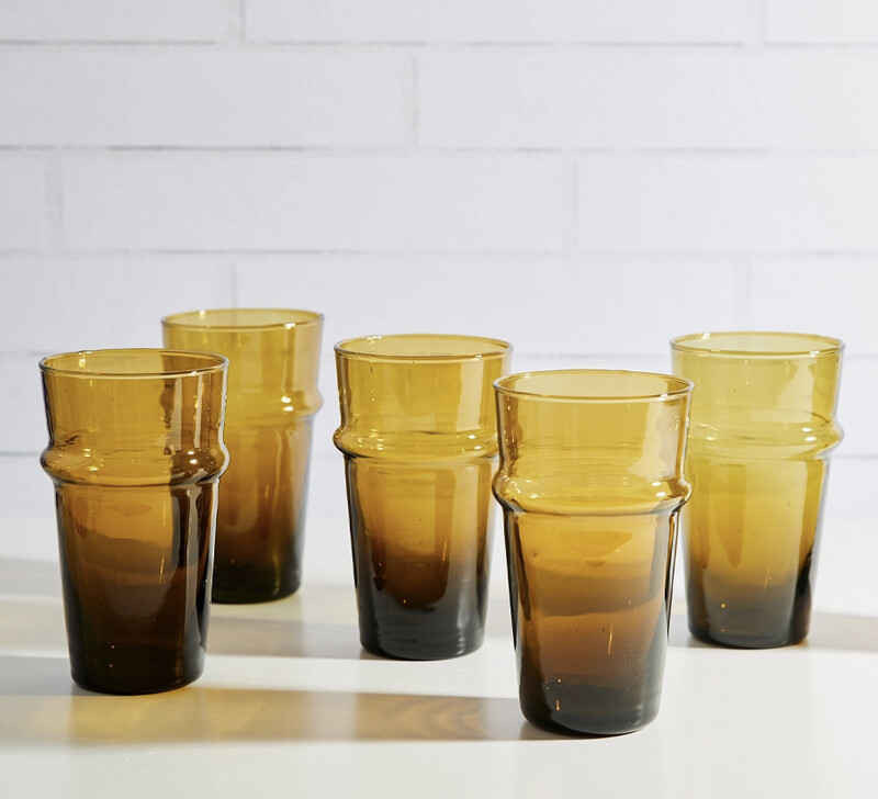 Le Verre Beldi Hand blown recycled Amber glasses, Morocco