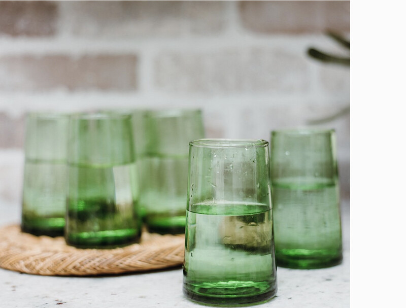Le Verre Beldi Hand blown recycled green glasses, Morocco
