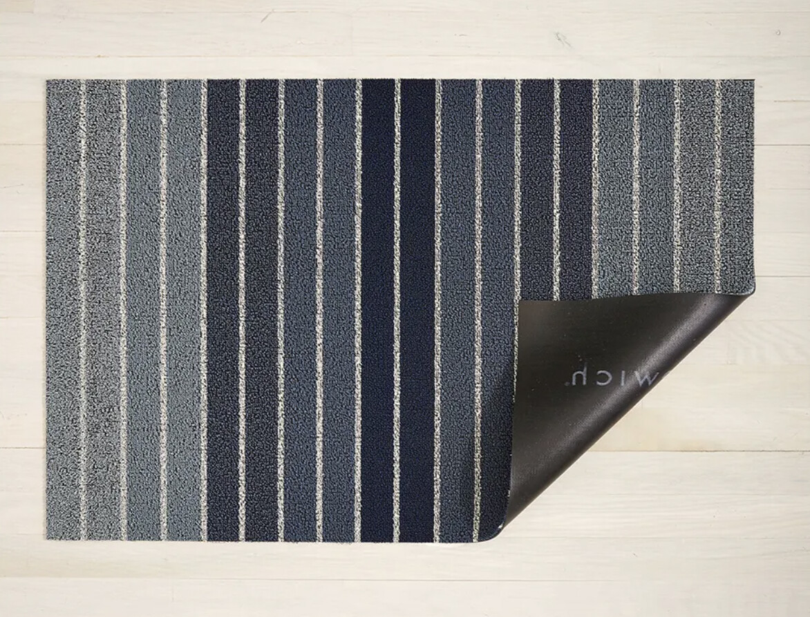 Chilewich Block Stripe Shag mat 36x24 - Denim