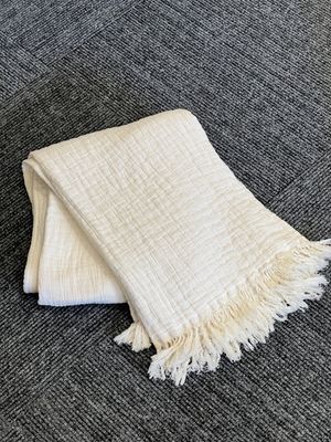 50&quot; x 70&quot;  Texteis Penedo Cotton - textured Muslin Throw with fringe - Portugal