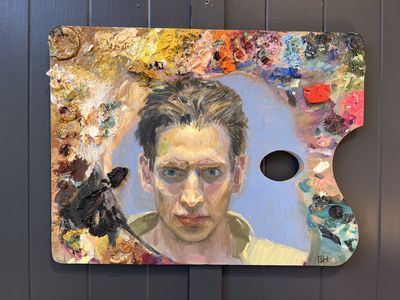 Vintage artist painting palette - self portrait