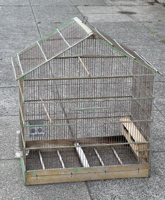 Large Antique French wood and wire birdcage 1900s
