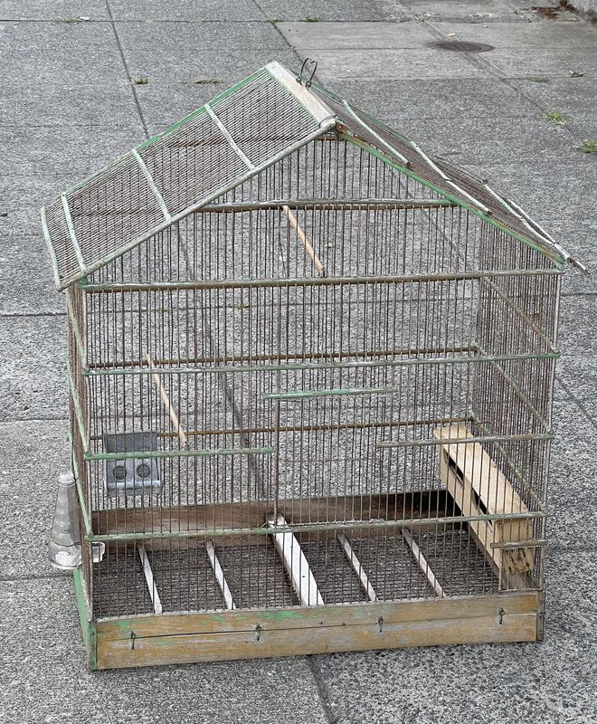 Large Antique French wood and wire birdcage 1900s