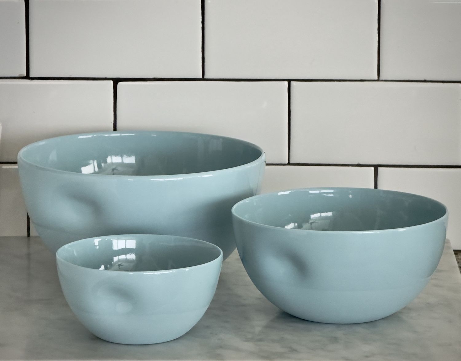 Carola Zee - Middle Kingdom Bisque Thumb Print Porcelain Bowl - Medium Blue