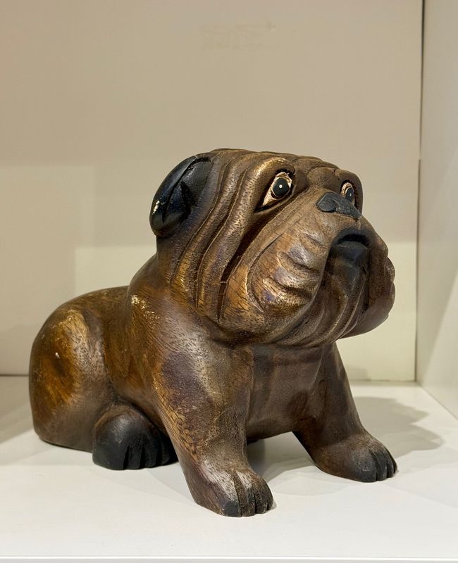 Vintage hand carved wooden Bulldog