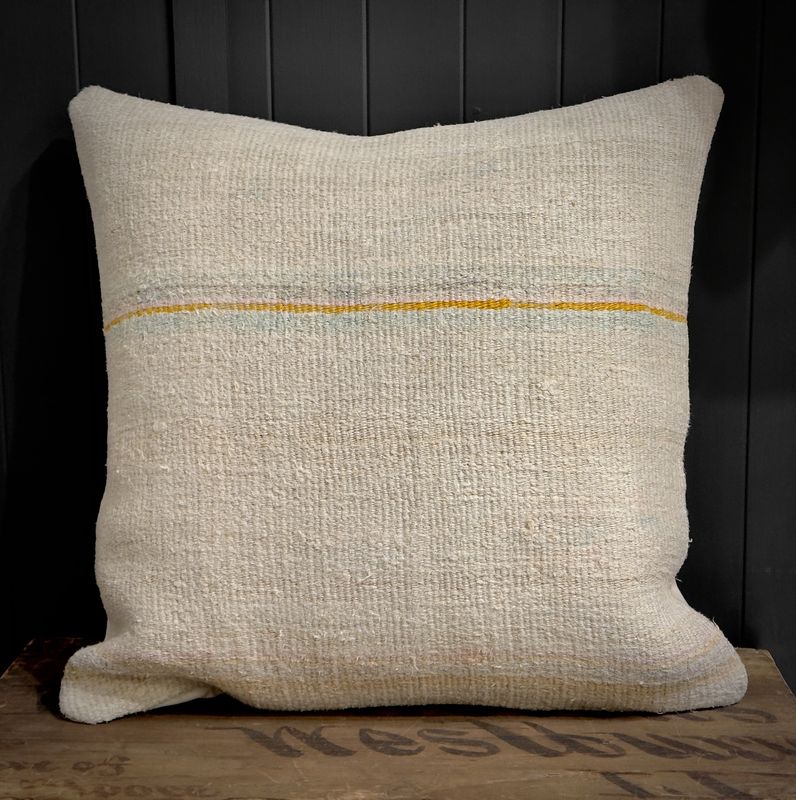20&quot; x 20&quot; Hemp &amp; Cotton pillow made from vintage Turkish Kilim - orange stripe