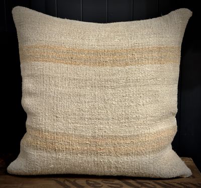 20&quot; x 20&quot; Hemp &amp; Cotton pillow made from vintage Turkish Kilim - persimmon  stripes