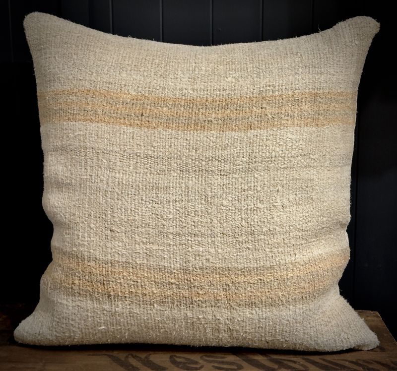 20&quot; x 20&quot; Hemp &amp; Cotton pillow made from vintage Turkish Kilim - persimmon  stripes
