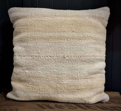 20&quot; x 20&quot; Hemp &amp; Cotton pillow made from vintage Turkish Kilim - beige stripes