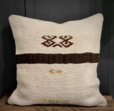 20&quot; x 20&quot; Hemp &amp; Cotton pillow made from vintage Turkish Kilim - brown stripe