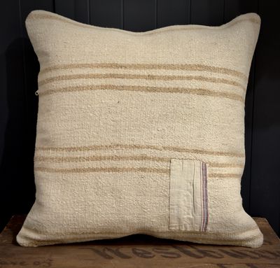 20&quot; x 20&quot; Hemp &amp; Cotton pillow made from vintage Turkish Kilim - six stripes