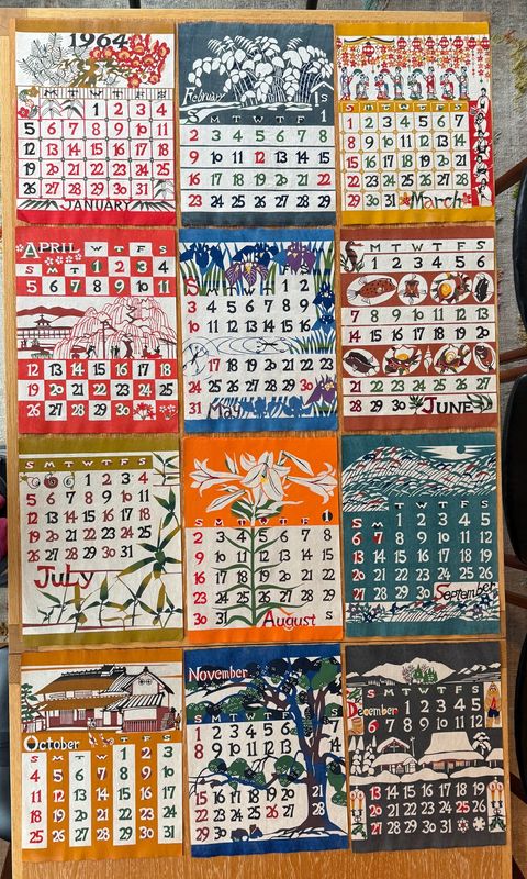 12 original Katazome Mingei Calendar Prints - Takeshi Nishijima for Wazome Craft