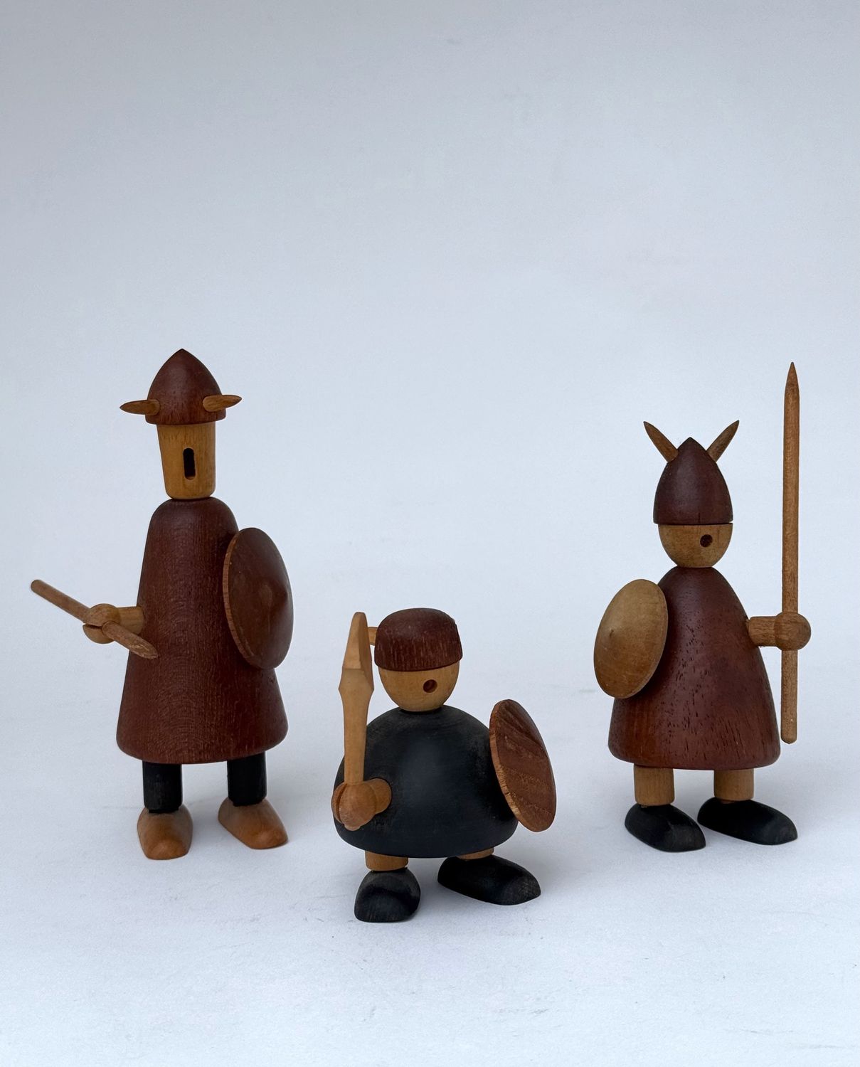 Set of 3 wooden viking trolls