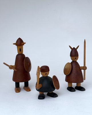 Set of 3 wooden viking trolls