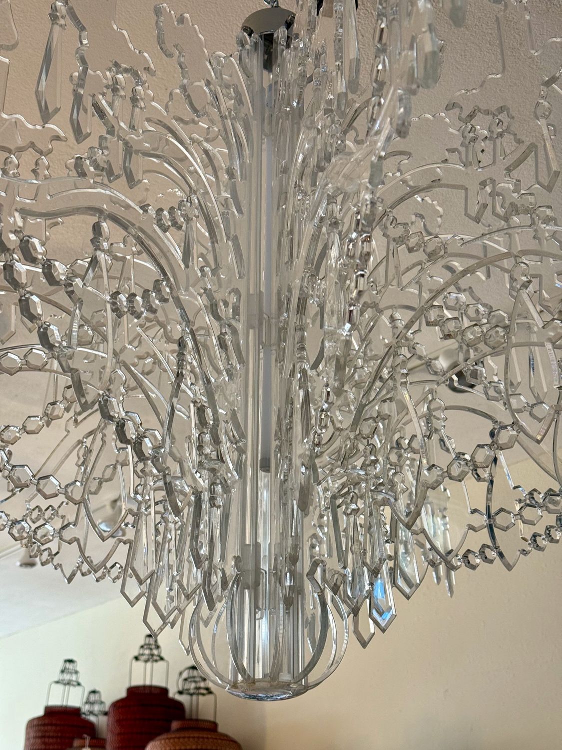 Huge 48&quot; D x  31.5&quot;H custom Lucite chandelier made in Seattle