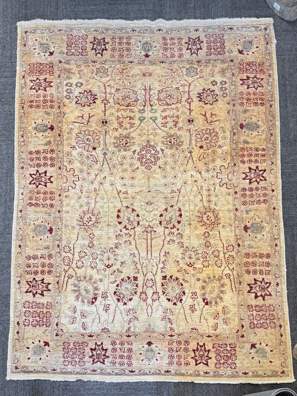 Hand-Knotted Turkish Oushak Rug 6&#39; W x 8&#39; 1&quot; L