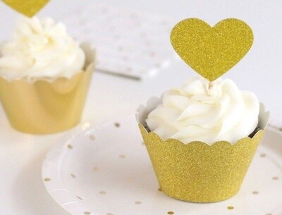 GOLD GLITTER CUPCAKE WRAPPERS 12