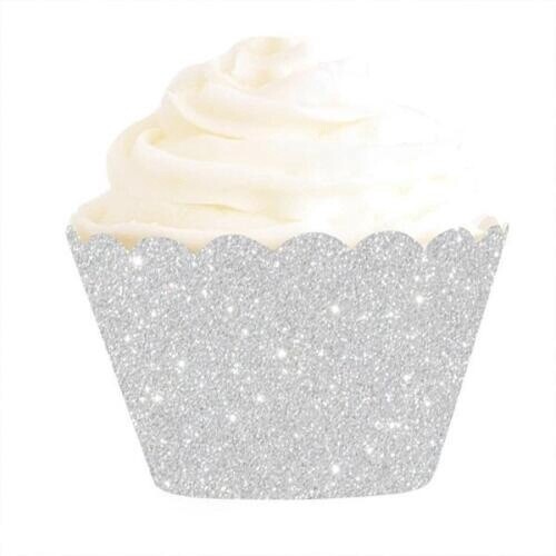 SLIVER GLITTER CUPCAKE WRAPPERS 12