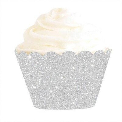 SLIVER GLITTER CUPCAKE WRAPPERS 12