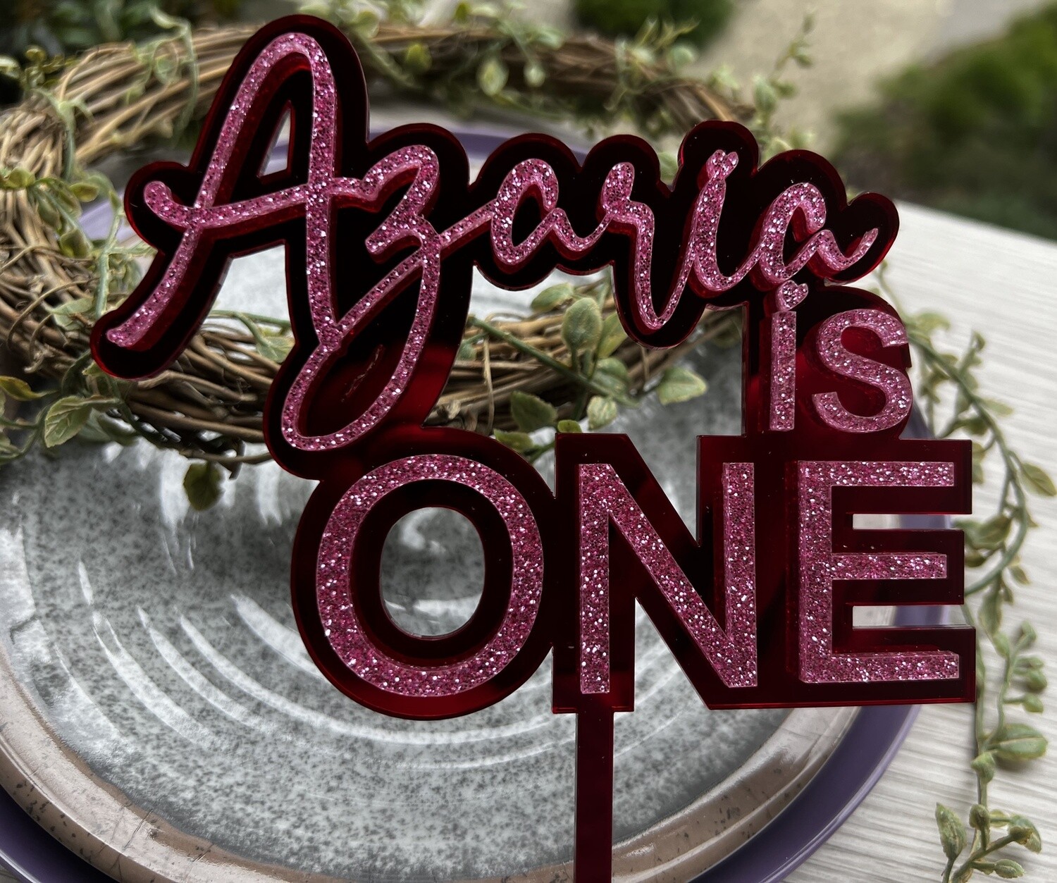 Name and Number Double Glitter Cake Topper