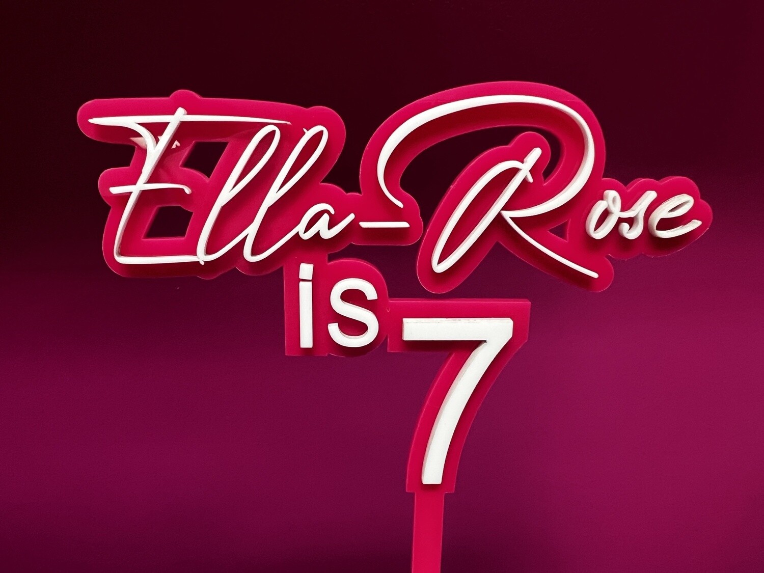 Neon pink name and number cake topper