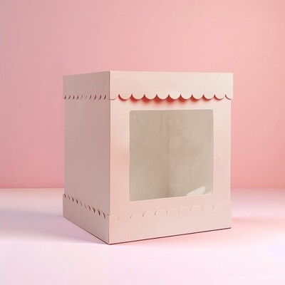10&quot; X 10&quot; X 12&quot; TALL SCALLOPED CAKE BOX - PASTEL PINK