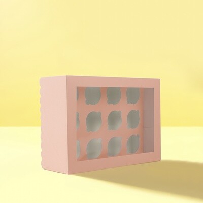 PAPYRUS SCALLOPED TALL CUPCAKE BOX (12 HOLE) - PASTEL PINK
