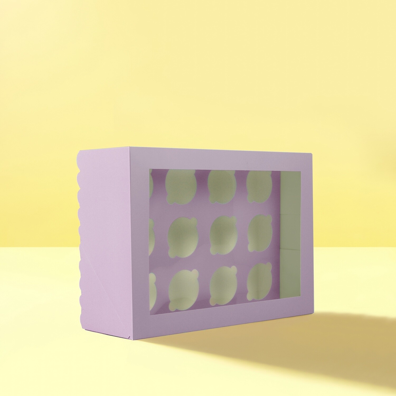 PAPYRUS SCALLOPED TALL CUPCAKE BOX (12 HOLE) - PASTEL PURPLE