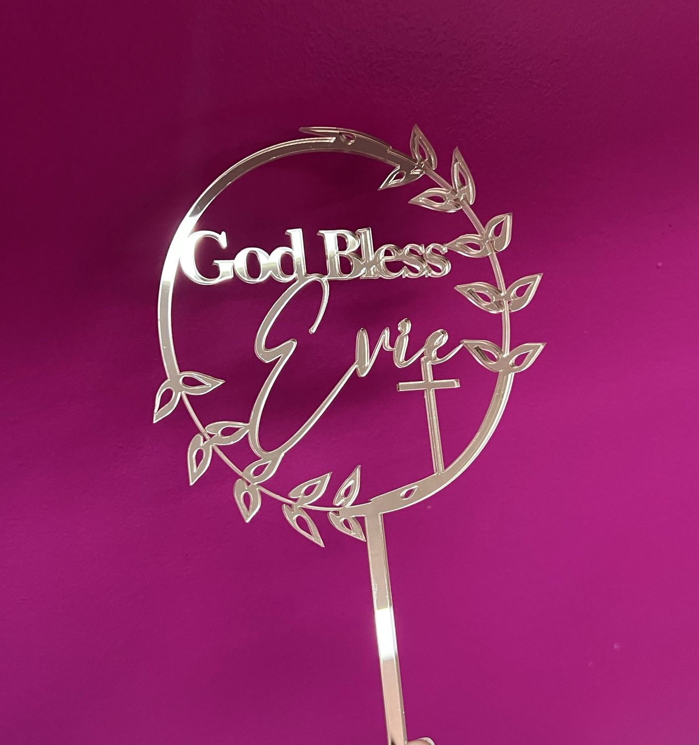 God bless cake topper with name and cross