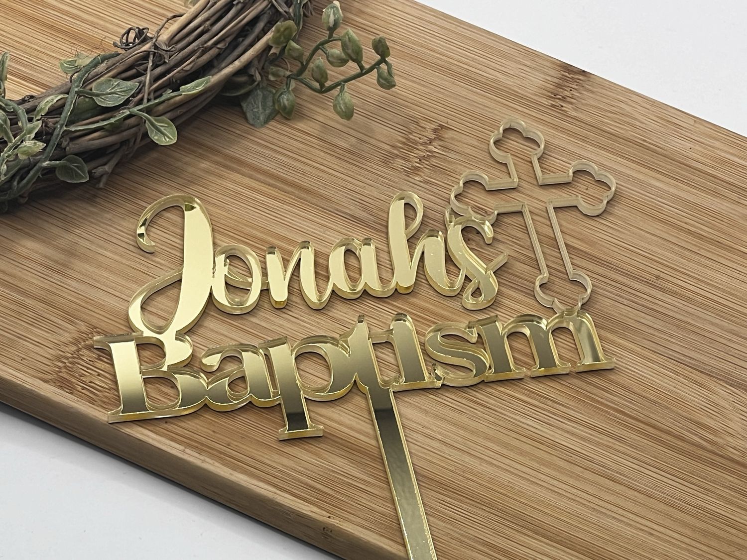 Baptism cake topper with cross