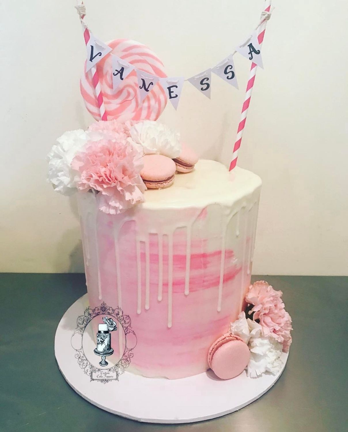 Carnation drip birthday cake 