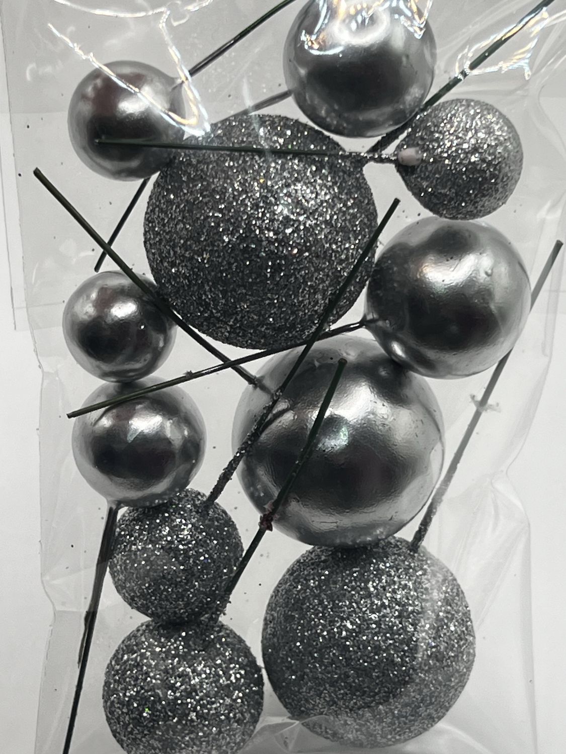 Silver and silver glitter balls